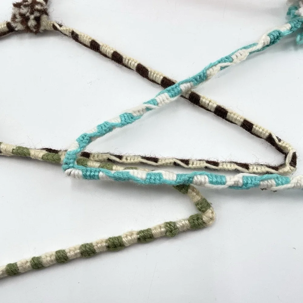 Vtg Crochet Yarn Covered Hangers Pom Pom Sturdy Double Wire Anti Slip Boho